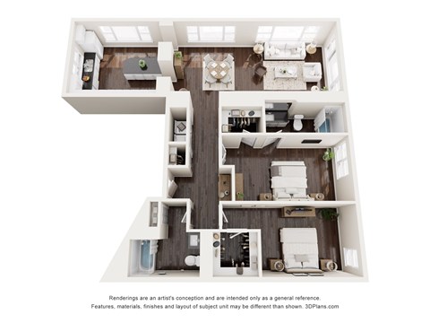 Floor plan for 2 beds, 2 baths, 1400 sqft